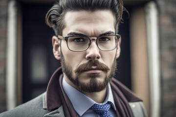 Fototapeta premium Young and Trendy Businessman with a Hipster Look, generative ai
