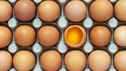Brown hen eggs in carton box