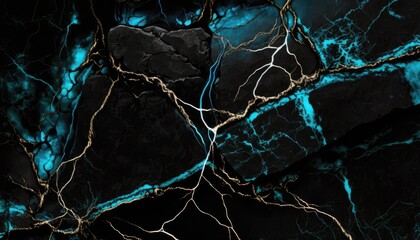 Fototapeta premium A Gorgeous Display of Blue and Gold on Black Marble Texture, AI Generative