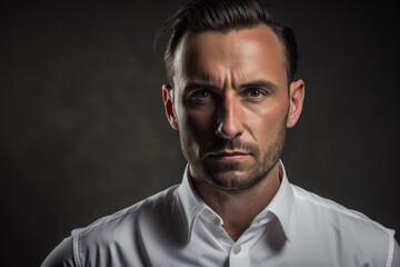 Obraz premium Portrait of Approachable Businessman in Crisp White Shirt, generative ai