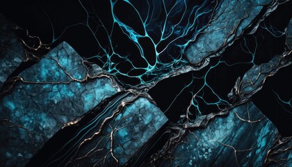 Fototapeta premium Enchanting Night Sky: Black Marble with Blue and Gold Stars, AI Generative