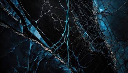 Fototapeta premium Luminous Abyss: Black Marble with Blue and Gold Light Trails, AI Generative