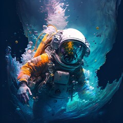 Obraz na płótnie Canvas An astronaut lost in the ocean - AI generated