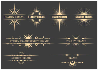 Set of mystical frames, magic banners and astrology stars in tarot style, esoteric vignettes, vector