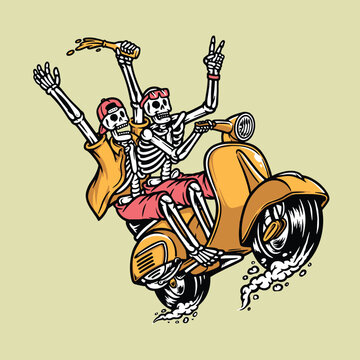 skull riding a motorcycle while having fun