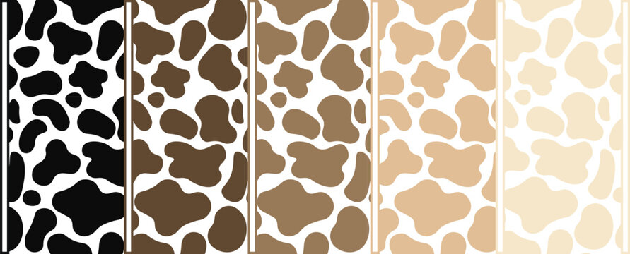 Set of beautiful animal prints isolated on white. Vector illustration of spotted patterns: black, brown, beige in cartoon style. Texture spots on the skin of various animals.