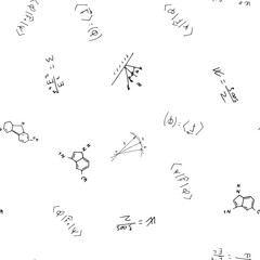 mathematical, physical, chemical formulas and expressions. scientific, educational background. Vector drawn by hand.