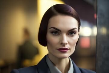 Fototapeta premium Business Woman with a Sleek Bob and Professional Attire, generative ai