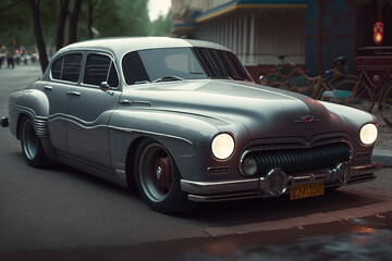 Fototapeta na wymiar Soviet Union car in the future, soviet cyberpunk, ai