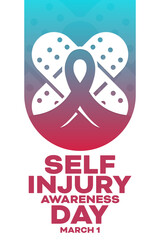 Self-Injury Awareness Day. March 1. Vector illustration. Holiday poster.