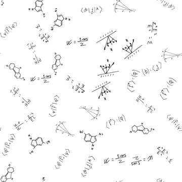 Mathematical, Physical, Chemical Formulas And Expressions. Scientific, Educational Background. Vector Drawn By Hand.