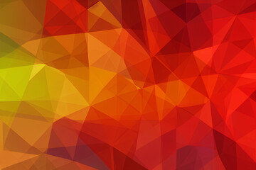 Yellow orange red abstract background for design. Geometric shapes. Triangles, squares, stripes, lines. Color gradient. Modern, futuristic. Light dark shades. Web banner.