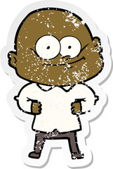 distressed sticker of a cartoon bald man staring