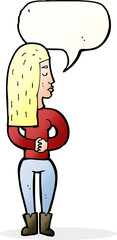 cartoon woman ignoring with speech bubble