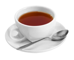 Fototapeten black tea in a white ceramic cup and saucer on a transparent background side view © Irina