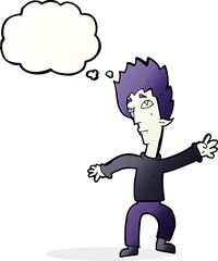 cartoon vampire man with thought bubble