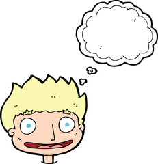 cartoon happy boy with thought bubble