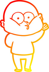 warm gradient line drawing cartoon bald man staring
