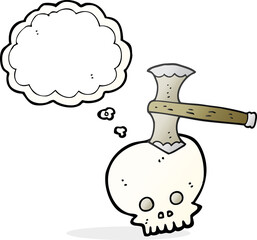 thought bubble cartoon axe in skull