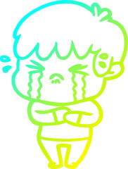 cold gradient line drawing cartoon boy crying