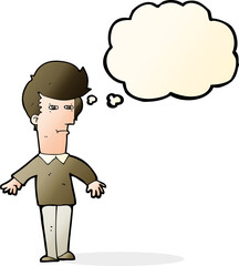 cartoon suspicious man with thought bubble