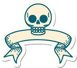 tattoo sticker with banner of a skull
