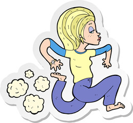 sticker of a cartoon running woman