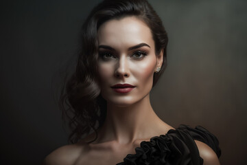 Elegant woman in a black dress attending a sophisticated gala event, generative ai
