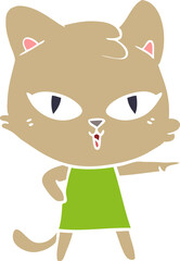 flat color style cartoon cat in dress pointing