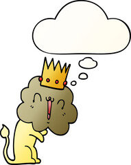 cartoon lion with crown and thought bubble in smooth gradient style