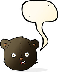 cartoon black teddy bear head with speech bubble