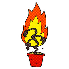 comic book style cartoon burning plant