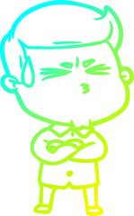 cold gradient line drawing cartoon man sweating