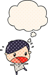 cartoon shocked man and thought bubble in comic book style