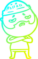 cold gradient line drawing cartoon worried man with beard