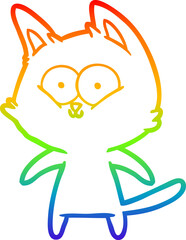 rainbow gradient line drawing happy cartoon cat