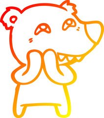 warm gradient line drawing cartoon bear showing teeth