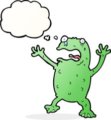 cartoon frightened frog with thought bubble