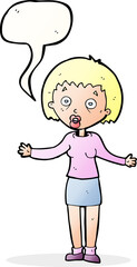 cartoon woman making excuses with speech bubble