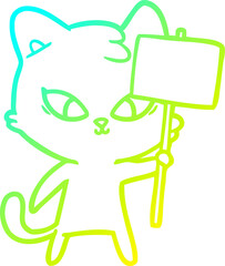 cold gradient line drawing cute cartoon cat