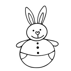 Linear sketch, doodles of a children's educational toy roly-poly bunny. Vector graphics.