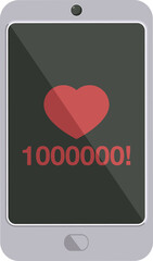 mobile phone showing 1000000 likes graphic icon