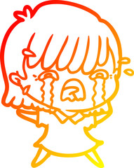 warm gradient line drawing cartoon girl crying