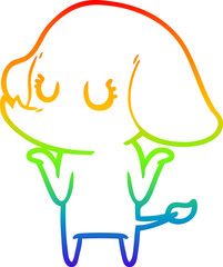 rainbow gradient line drawing cute elephant shrugging shoulders