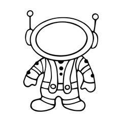 Linear sketch, doodle figure of an astronaut in a spacesuit. Vector graphics.