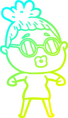 cold gradient line drawing cartoon woman wearing spectacles