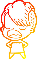 warm gradient line drawing cartoon cool hipster girl talking