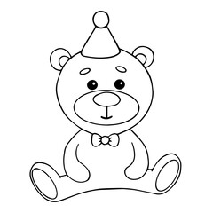 Linear sketch, doodles of a children's educational toy teddy bear. Vector graphics.