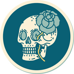 tattoo style sticker of a skull and rose