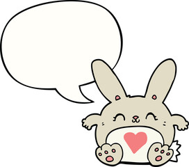 cute cartoon rabbit and love heart and speech bubble